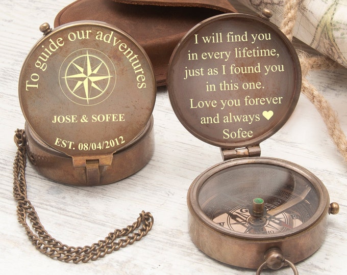 Personalized Brass Compass: Engraved Handwriting, Groomsmen Gift
