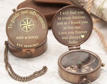 Personalized Engraved Compass, Couple Gifts, Wedding Gifts, Anniversary Gift, Groomsmen Gift, Gift for Him, Special day