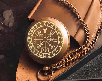 Vintage Compass, Viking Vegvisir Engraved Compass, Couple Anniversary Gift, Custom Handwriting, Unique Gift for Husband, Wedding gifts