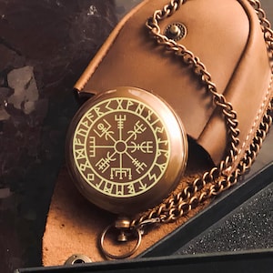 Vintage Compass, Viking Vegvisir Engraved Compass, Couple Anniversary Gift, Custom Handwriting, Unique Gift for Husband, Wedding gifts