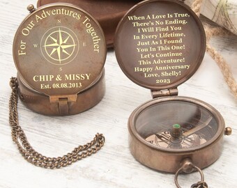 3rd Anniversary gift for him, Personalized Accessory, Working compass in a leather case, Great idea, Wedding Gift FC