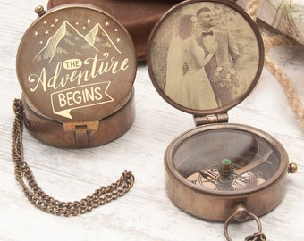 Personalized Brass Compass, Engraved Anniversary Gift