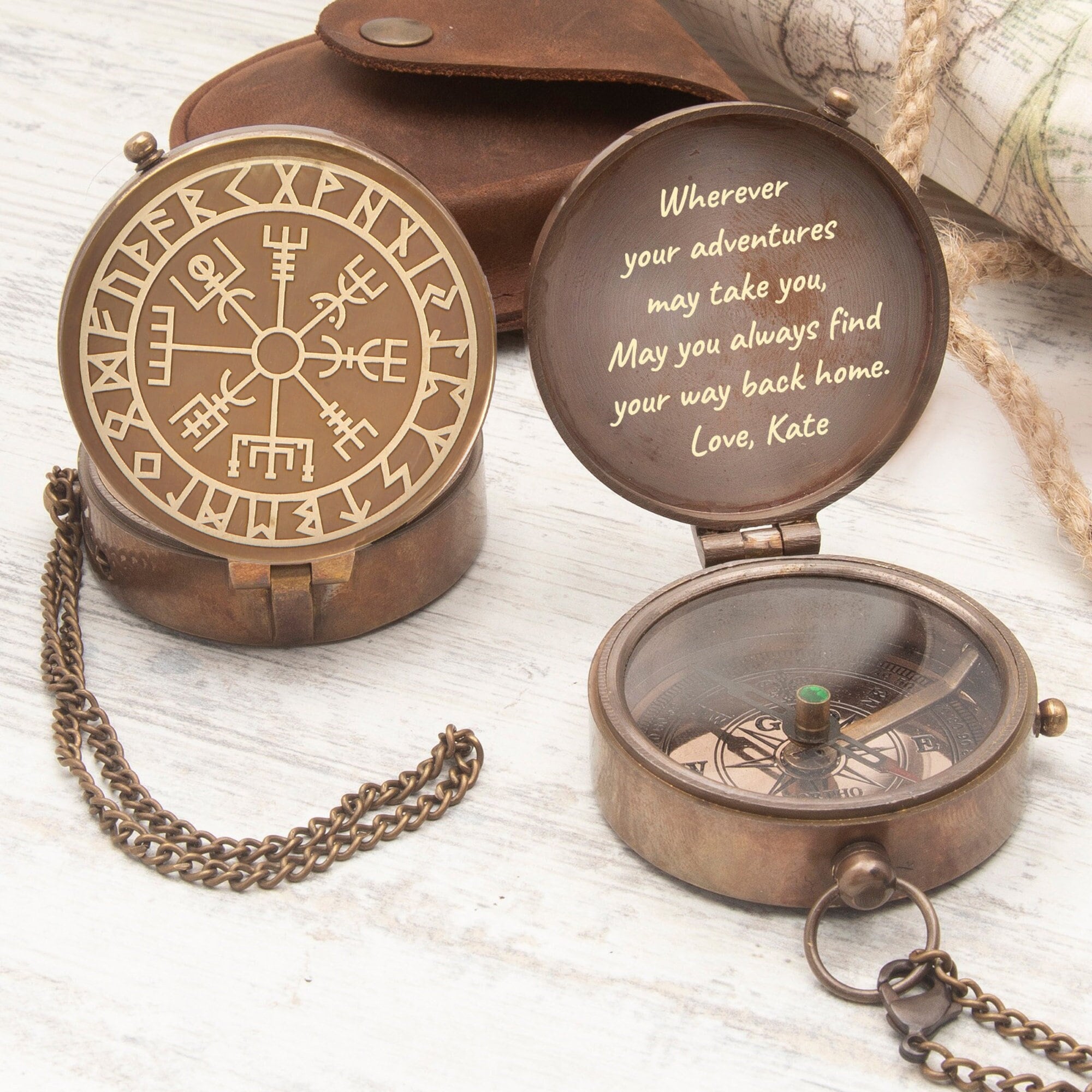 Personalized Brass Compass with Custom Handwriting Engraving