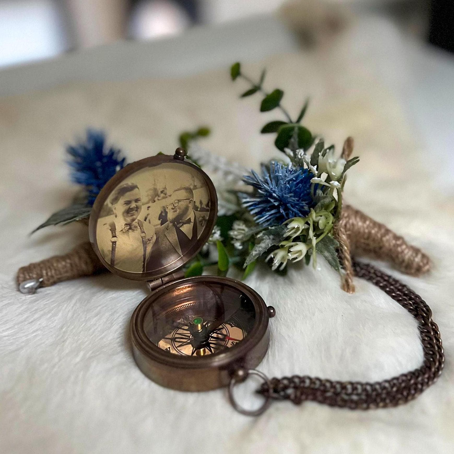Boussole Personnalisée Avec Photo Gravée Et Texte – Fonctionnelle, Brille Dans Le Noir – Cadeau Unique Pour époux, Mariage, Fiançailles Ou Noël