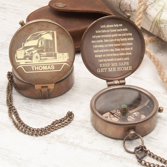 Truck Driver Gift, Truckers Prayer, Long Haul Driver Gifts, Personalized  Engraved Compass, Working Compass, Christmas Gifts,gift for Husband 