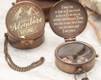 Engraved Brass Nautical Compass: Personalized Hiking Gift