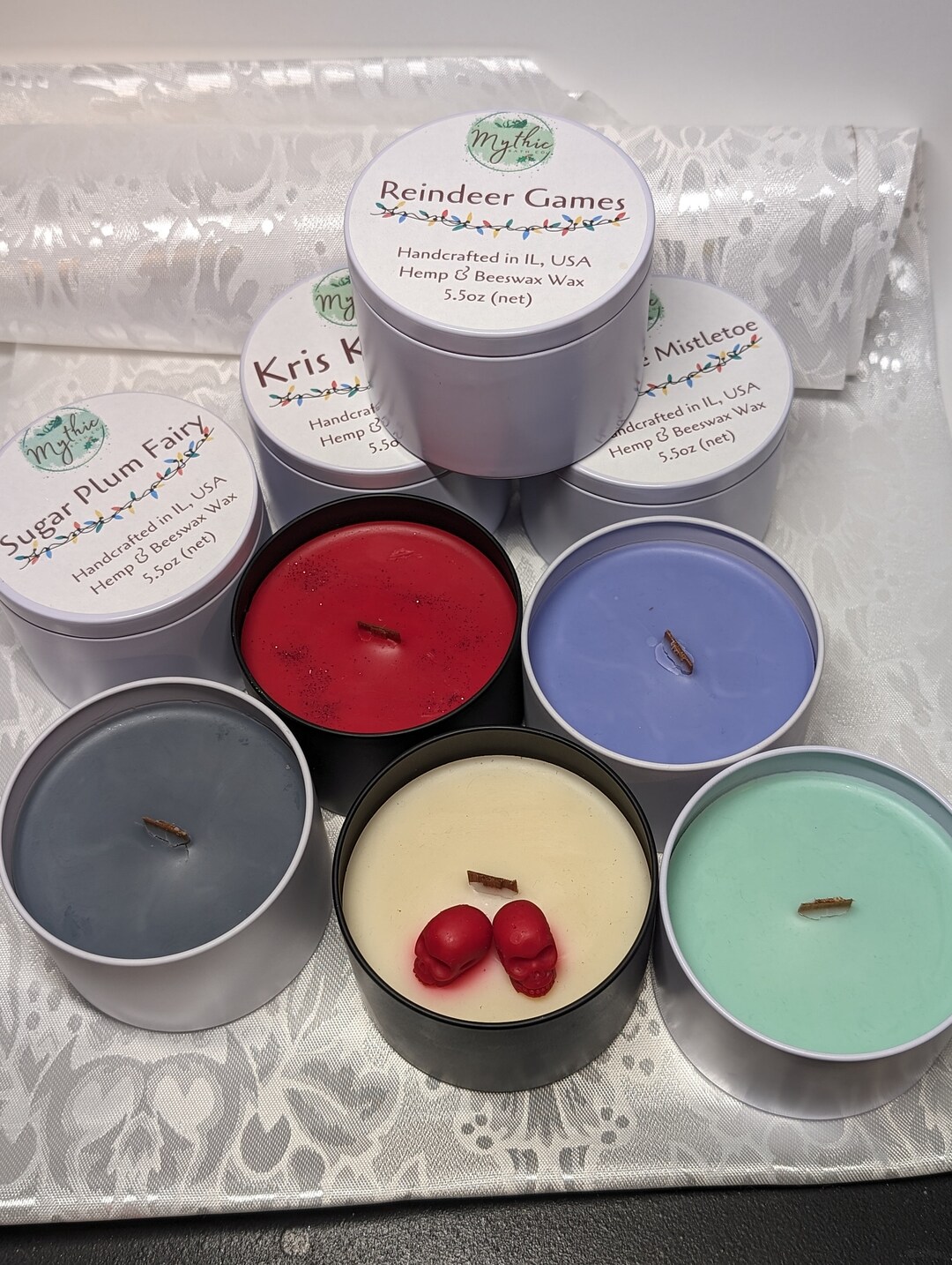 5.5oz Scented Candle, Hemp and Beeswax With Wood Wick, Christmas Yule