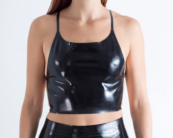 Zip Tie Top - Latex Sexy Backless Strap Lace Up Party Crop Top
