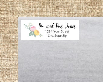 30 Custom Return Address Labels Pink Flowers Black Chalkboard Personalized Address Stickers