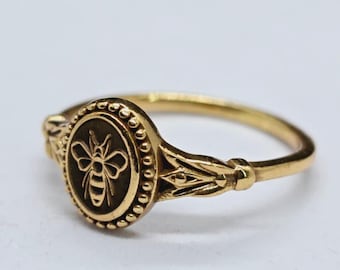 Anillo con sello de abeja | Elegante anillo inspirado en la naturaleza | Anillo de estilo vintage | El mejor regalo para San Valentín y aniversario de bodas