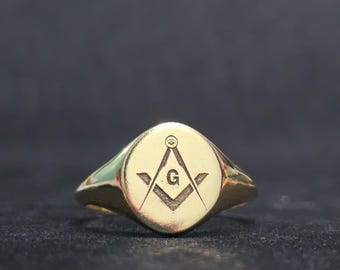 Masonic Ring | Freemason Engraved Ring | Personalized Masonic Signet Ring | Compass Ring | Men's square compass with G letter masonic ring