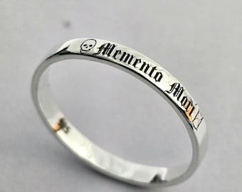 Anillo Memento Mori – Plata de ley 925 con grabado, anillo gótico con calavera, regalo de San Valentín