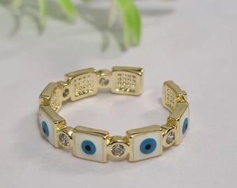 Anillo de oro de lujo con diseño de ojo malvado: anillo ajustable con diseño de ojo malvado para ella, ideal para San Valentín y aniversario de bodas.