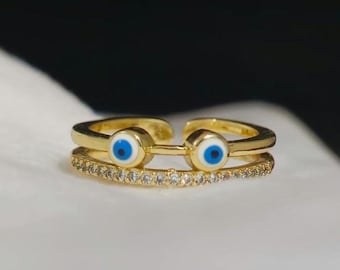 Anillo de oro ajustable: Anillo de oro de lujo con diseño de ojo malvado para mujer, el mejor regalo para San Valentín y aniversario de bodas.
