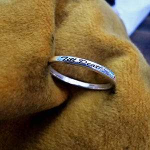 2mm "Till Death" Band Ring For Men Women,  Carsive Style Initial Sterling Silver Dome Ring, Personalized Gift For Her , Valentine's Couples