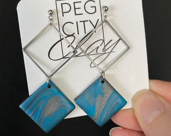Polymer Clay Earrings | PORTAGE square | Clay Jewelry | Modern Jewelry | Geometric Jewelry | OOAK | Hypoallergenic Stainless Steel