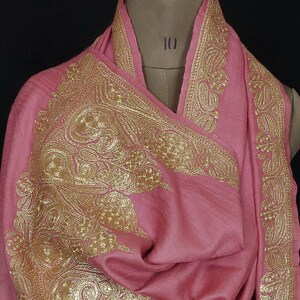Stunning Traditional Indian Woven Pink Silk Shawl/scarf With 