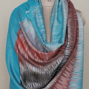 40x80&quot; Ikat Pashmina Shawl, Handmade in Kashmir, Super Soft, P18