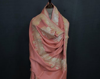 Mantón de pashmina rosa de 40x80" con tilla de mano de Cachemira, 849