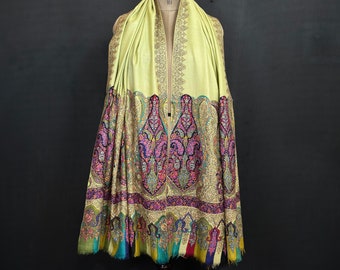 40x80" Kashmiri Kalamkari Sozni Palladaar Shawl, 100% Pure Kashmir Pashmina, envoltura de lujo hecha a mano, SM69