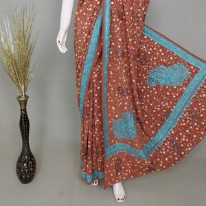 Completely Kashmir Handmade Pure Crepe Saree , Hand Embroidery by Kashmiri Artisans, Aari Sozni Work Blend, Indian Ethnic Dress, SA3