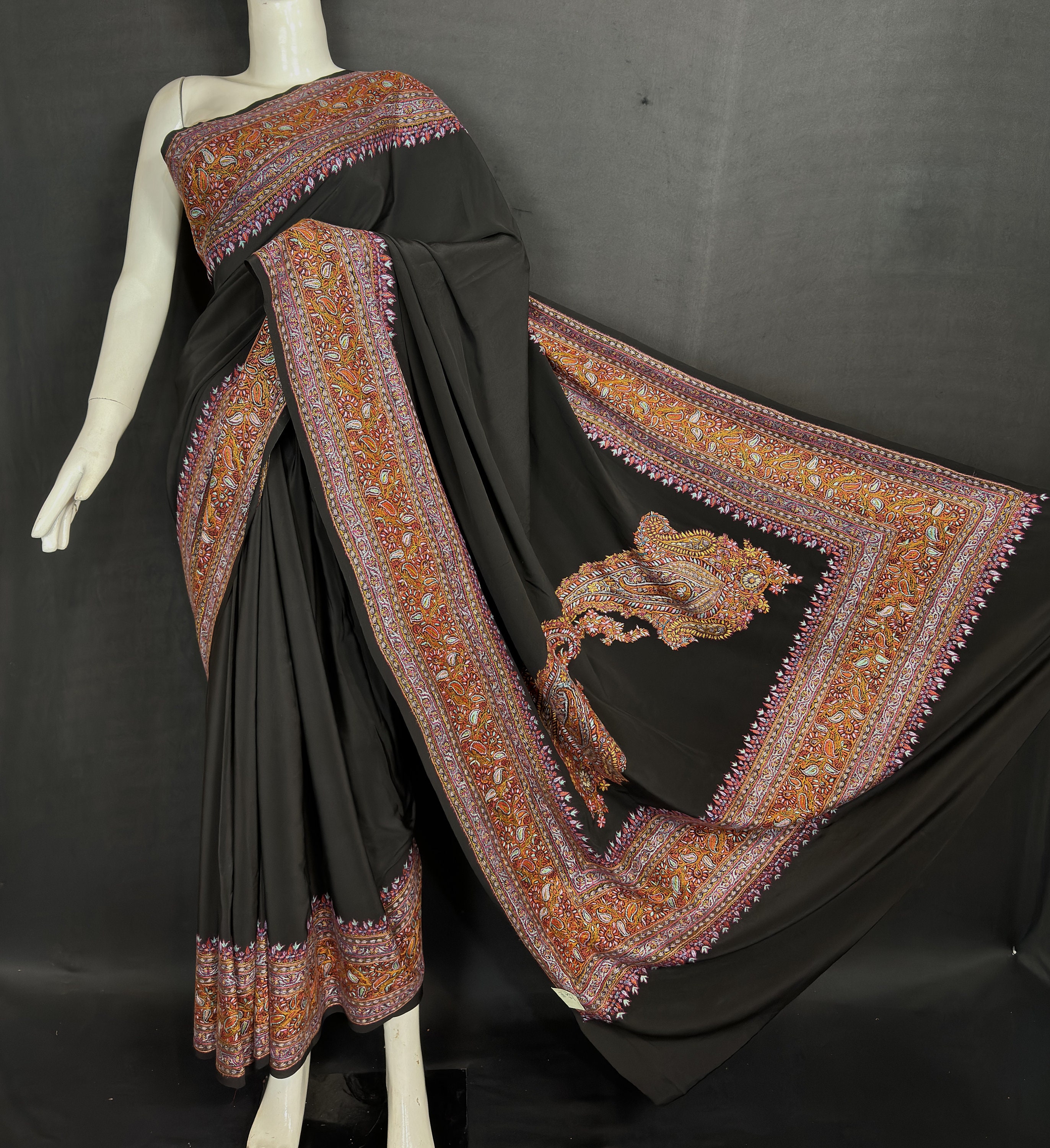 Outstanding Kashmiri Digital Print Black Border Saree main image 0
