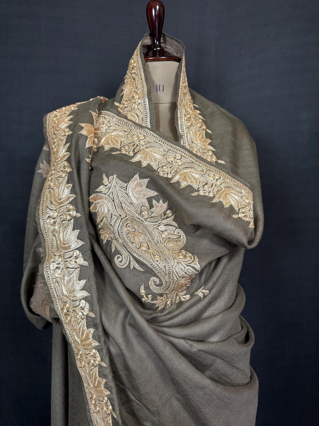 54x108 XL Luxury Gold Hand Tilla Pure Pashmina Shawl in Black Color ...