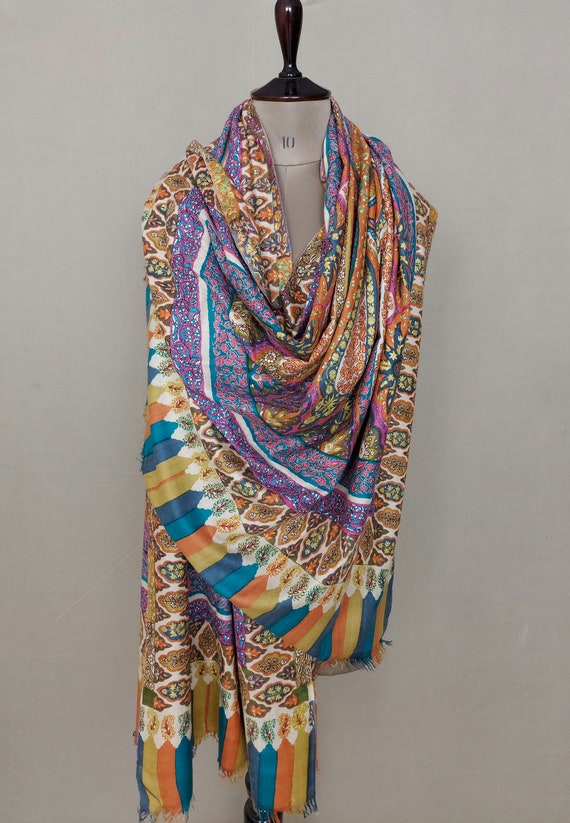 40x80 Designer Kashmir Shawls Authentic Pashmina Handmade Wrap