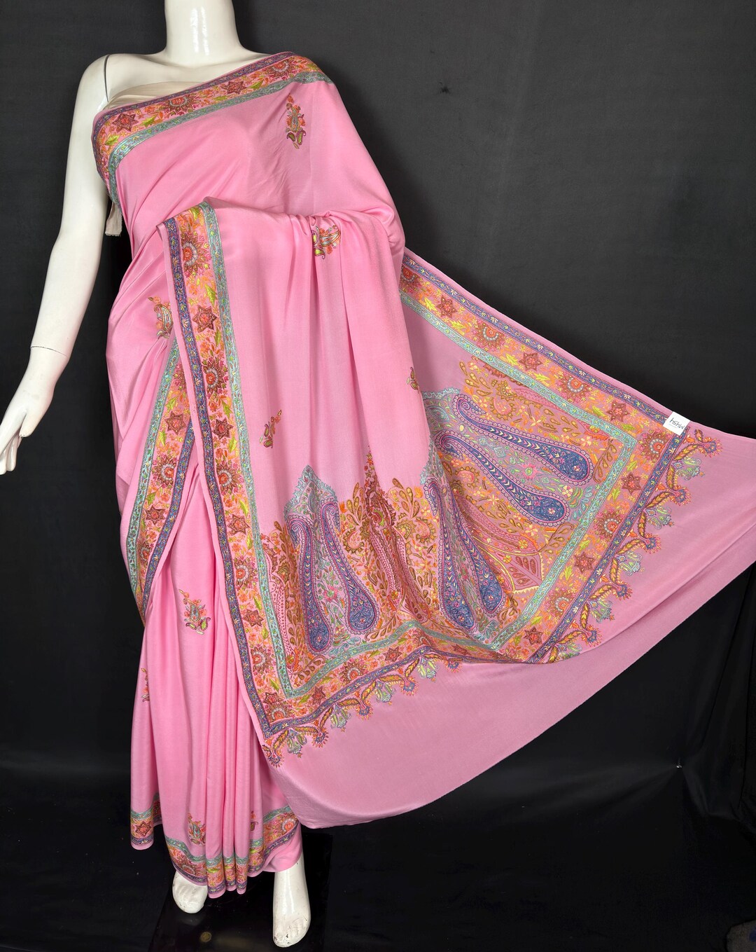 Sozni Work Kashmiri Saree Pink