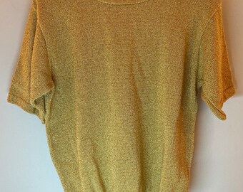 Gold lamé short sleeve fancy shirt size medium vintage Alfred Dunner blouse top shirt