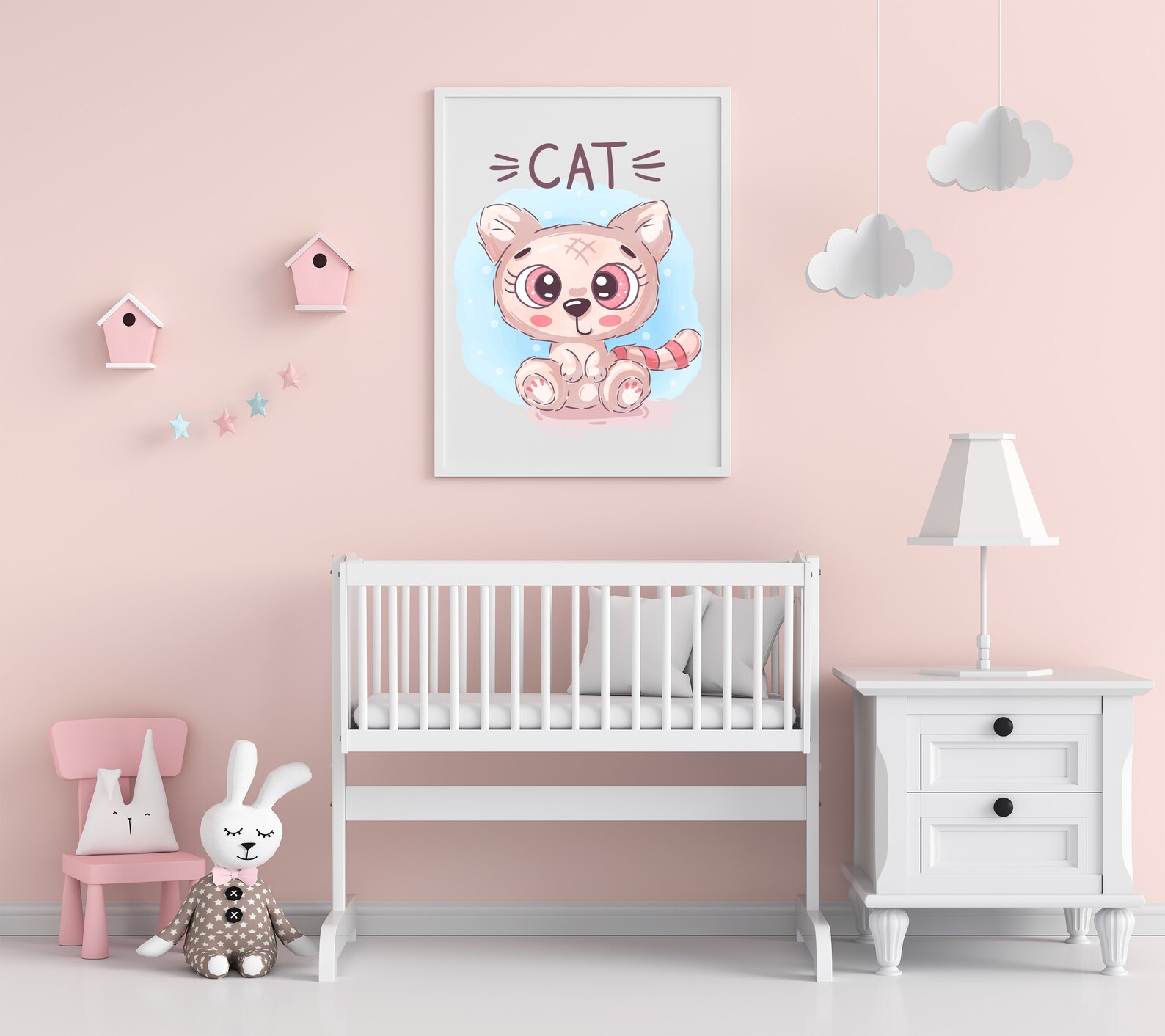 Nursery Decor Nursery Bedroom Wall Prints Cute Cat Etsy