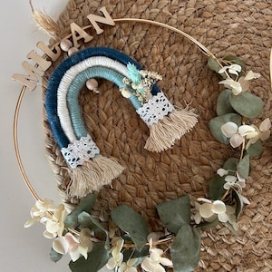 Macrame rainbow wreath with dried flowers/ Rainbow personalized for birth/ Rainbow as a gift