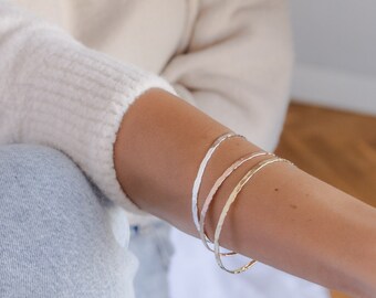 Custom Engraved Bangle: Silver, Gold, Rose Gold Plated Bracelet Set