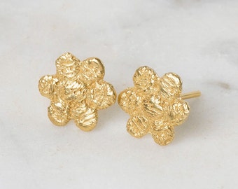 Pressed flower silver earrings for baby girl, gold plated flower studs earrings, minimal flower silver jewelry earrings for birthday gift