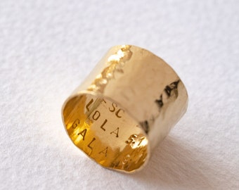 Cigar band customized ring, wide hammered engraved ring, message silver cuff ring, gold plated personalized jewel for mother, gift for mom