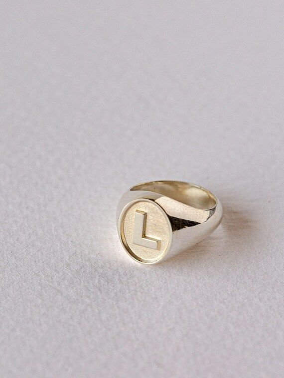 Silver Initial Signet Ring Custom Letter Ring for Little Finger Initial Oval Shape Gold Plated Ring Personalized Jewelry Cool Ring Etsy
