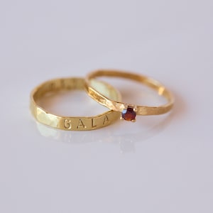 Birthstone ring with name engraved, personalized gold plated ring with natural stone, natural stone ring for mom, birthstone jewelry
