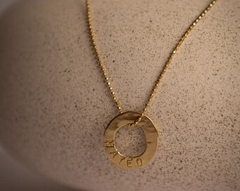 Personalized Sterling Silver Circle Name Necklace: Engraved Kids Names, New Mom Gift