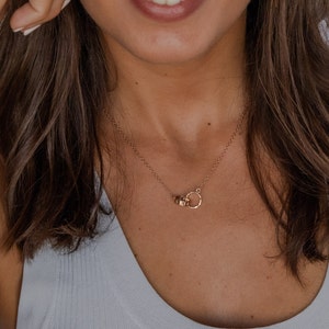 In elkaar grijpende ketting met gegraveerde cirkels, kleine verweven zilveren ringen naamketting, in elkaar grijpende ringen ketting voor moeder cadeau, familiejuweel
