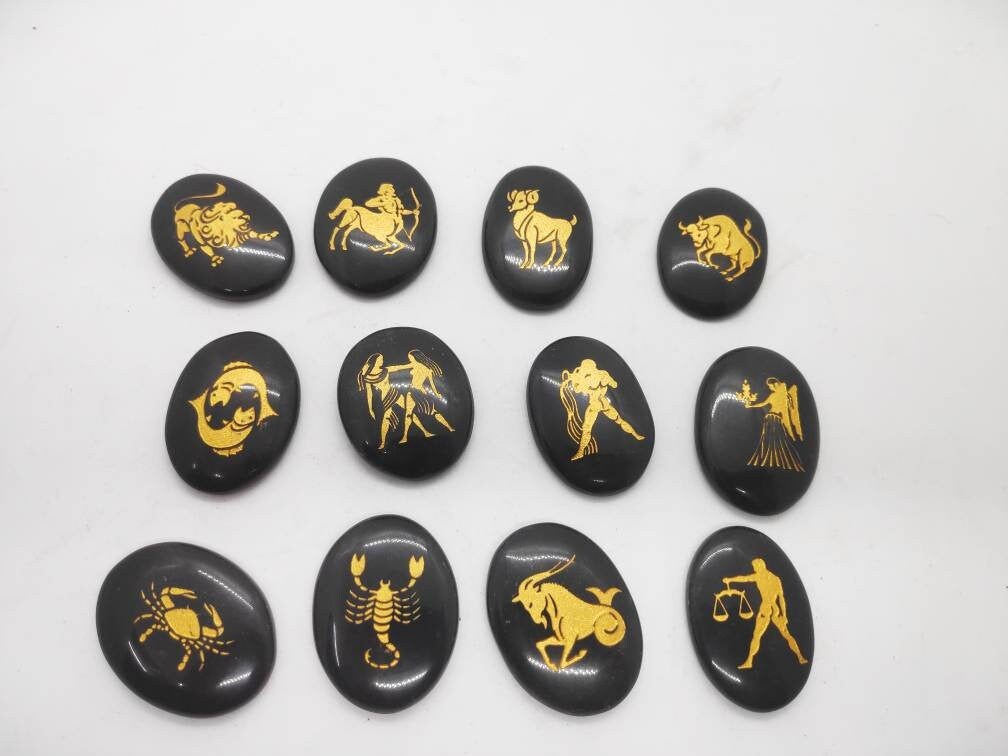 Black agate zodiac sign Set Black Agate Zodiac Signs Etsy