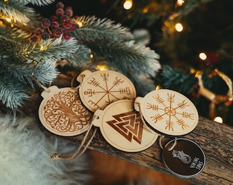 Nordischer Baumschmuck aus Holz – Wikinger-Symbole für Julfest, Rauhnächte & winterliche Rituale / Weihnachten / Weihnachtsschmuck