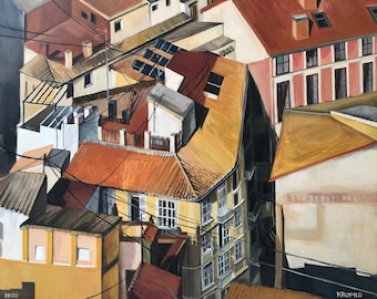 Painting "Roofs of Valencia" Original oil painting on Stretched Canvas 24x30