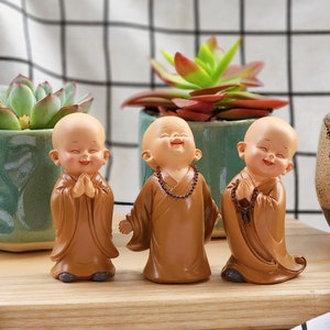 Karigaari India Handcrafted Set of 3 Resine Little Buddha Monk