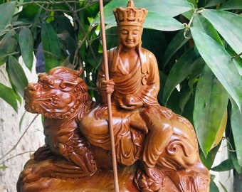 Wooden Ksitigarbha Bodhisattva Statue, Chinese Feng Shui Decor