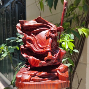 Bodhidharma Statue, Dharma Zen Master Statue Flying With Staff Made By Solid Rose Wood, Buddhist Items Bringing Peace, Feng shui Statue