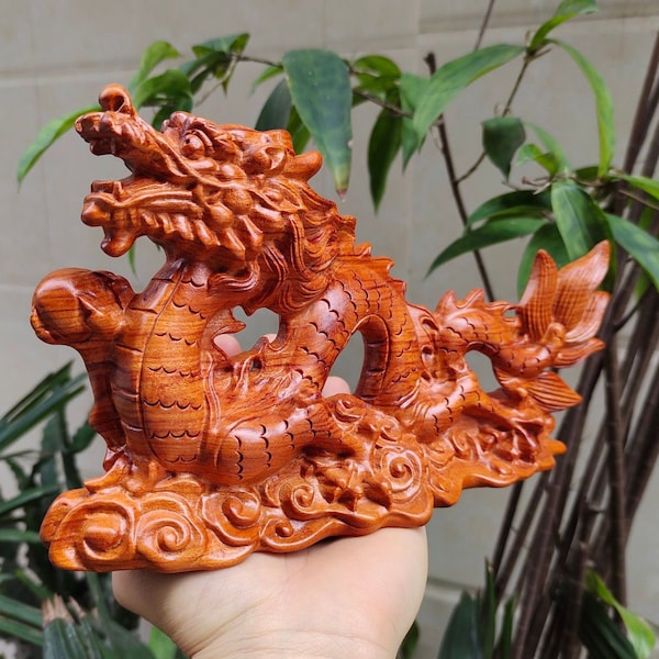 Chinese Solid Wood Office Dragon Statue Year 2024, Wooden Dragon Figurine Fengshui,Best Feng Shui Dragon Sculpture For New Year 2024 Gift