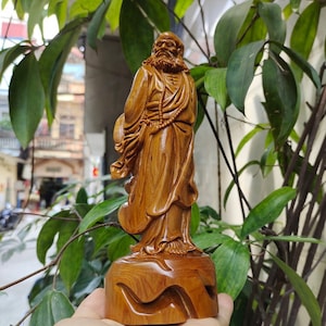 Bodhidharma Statue, Dharma Zen Master Statue Begging For Alms Made By Solid Green Cypress Wood, Buddhist Items Bringing Peace, Alter Statue
