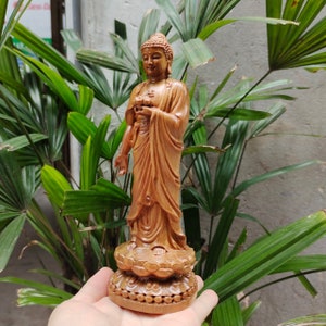 Handicrafted Incense Wood Buddha Statue Standing On Lotus, Handcrafted Shakyamuni Meditating Buddha Statue, Wooden Shakyamuni  Buddha