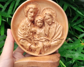 Wooden Holy Family Statue, Jesus, Mary and Joseph Figurine, Catholic Gift