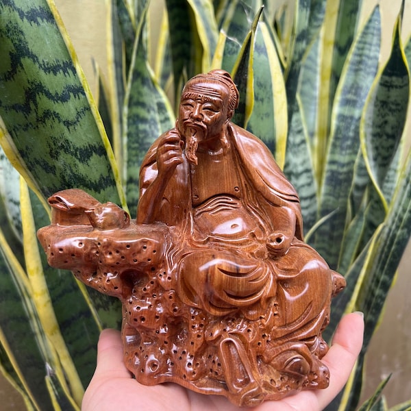 Chinesischer Teemeister Lu Yu Holzstatue, Gott des Tees Lu Yu Figur, Statue DES Teegottes Lu Ji Bestes Geschenk für Teeliebhaber